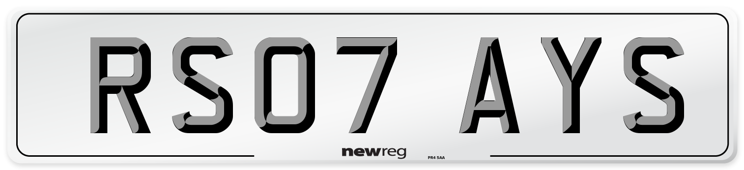 RS07 AYS Number Plate from New Reg